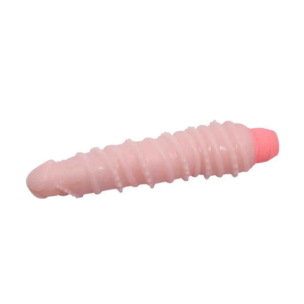 Vibratore rosa carne in silicone morbido con rilievi a spirale e noduli