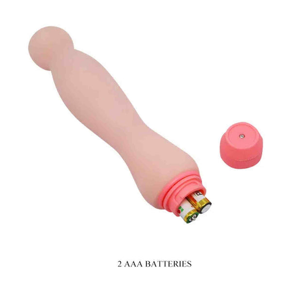 Vibratore rosa carne aperto con vano batterie AAA e coperchio rimosso