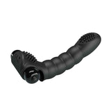 Vibratore da fingering nero in silicone con stimolatore clitorideo e superficie ondulata
