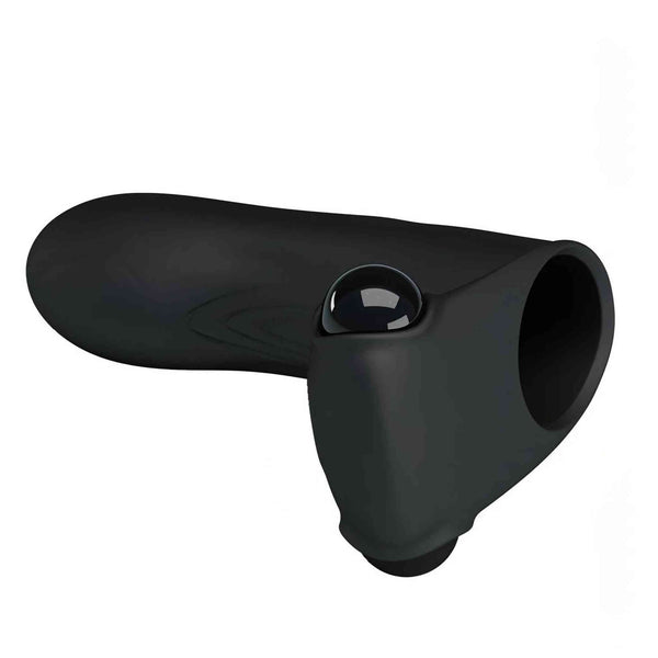 Vibratore da dito nero in silicone vellutato con sfera traslucida