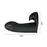 Vibratore da dito nero in silicone con misure e forma ergonomica