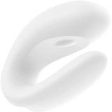 Vibratore a doppia estremità in silicone bianco vista profilo fluido