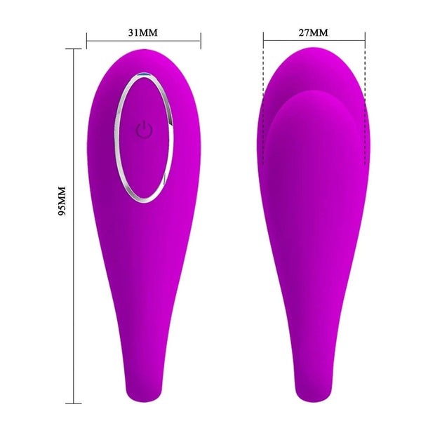 Vibratore coppia August viola silicone vista frontale e posteriore dimensioni