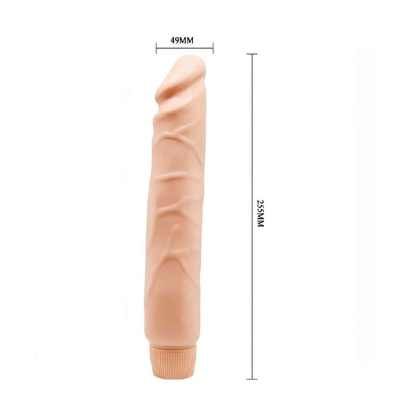 Dildo vibrante Soft Skin rosa carne 255 mm con dettagli anatomici e base scanalata