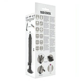 Retro confezione vibratore Base Cock con specifiche tecniche e icone materiali