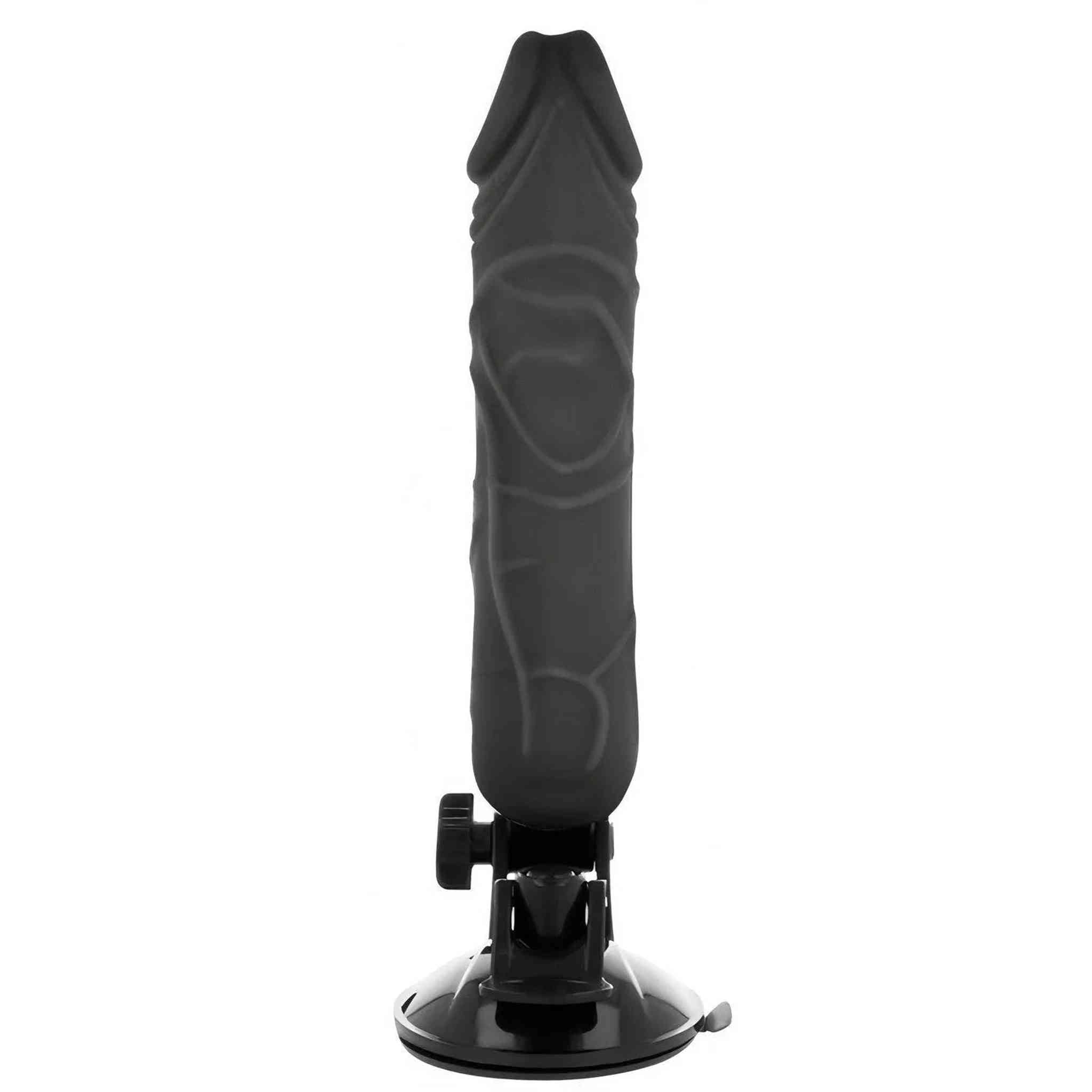 Vibratore realistico con venature, dotato di base regolabile e ventosa - Nero, 20 cm