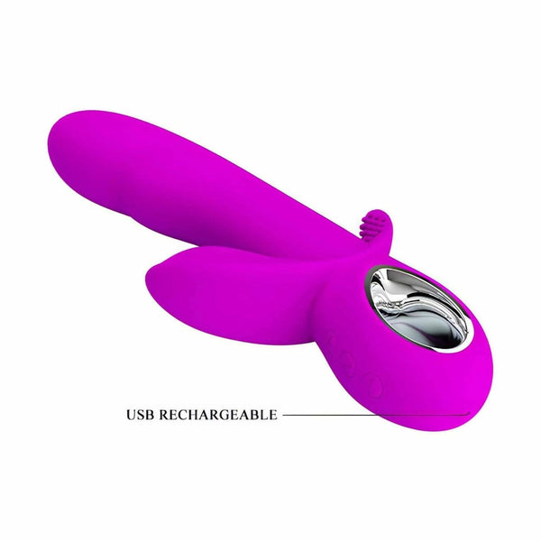 Vibratore rabbit rosa silicone flessibile USB ricaricabile con testa curva
