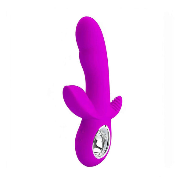 Vibratore rabbit rosa silicone con orecchie laterali e punta texturizzata