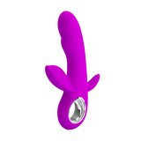 Vibratore rabbit rosa silicone bendable vista frontale verticale