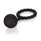 Anello fallico nero in silicone con sfera da 110g e texture a righe spiralate