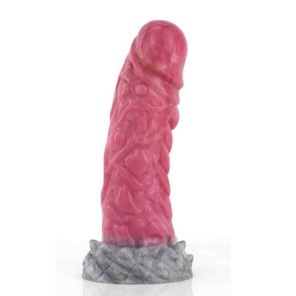 Dildo fantasy rosa intenso con base grigia texture roccia