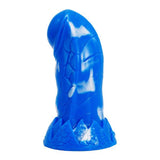 Dildo fantasy blu intenso con inserti bianchi marmorizzati e finitura lucida a scaglie