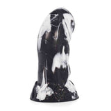 Dildo fantasy nero e bianco marmorizzato con texture a scaglie e base a forma di piede