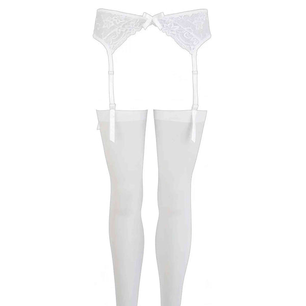 White Set Reggicalze in pizzo con calze velate