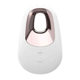 Vista frontale vibratore da posizionamento Satisfyer White Temptation corpo bianco opaco e metallo rosa