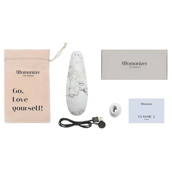 Kit completo Womanizer Classic 2 marmo bianco grigio con manuale e accessori