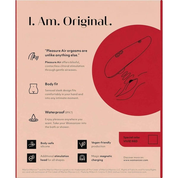 Retro confezione Womanizer Marilyn Monroe Special Edition rossa certificazioni IPX7