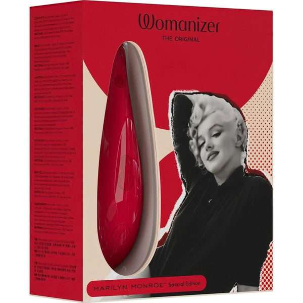 Angolo packaging Marilyn Monroe Womanizer bianco marmo etichetta edizione