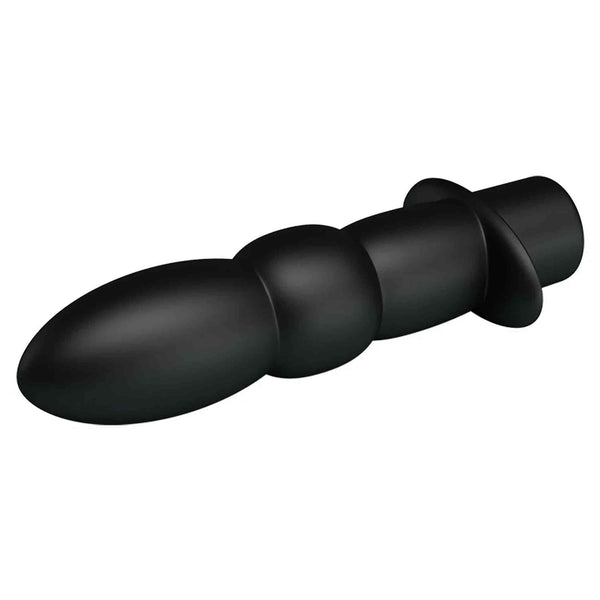 Plug anale nero in silicone vista diagonale anello sicurezza
