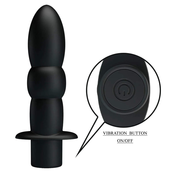 Plug anale nero in silicone con pulsante vibrazione ON/OFF
