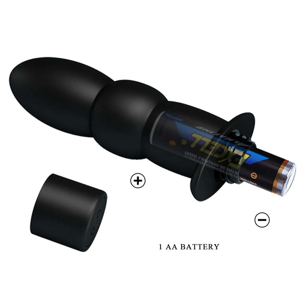 Plug anale nero in silicone opaco con batteria AA Excell visibile