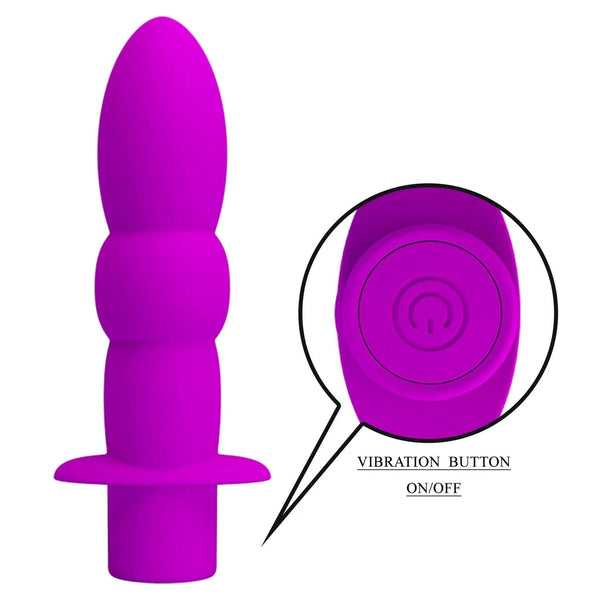Plug anale viola acceso con interruttore vibrazione laterale