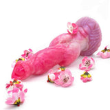 Dildo Youk viola e rosa texture ondulata con fiori decorativi