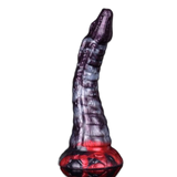 Dildo silicone mostro viola scuro striature grigie base rossa laterale