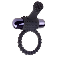 Anello fallico vibrante con stimolatore clitorideo - Nero, Silicone