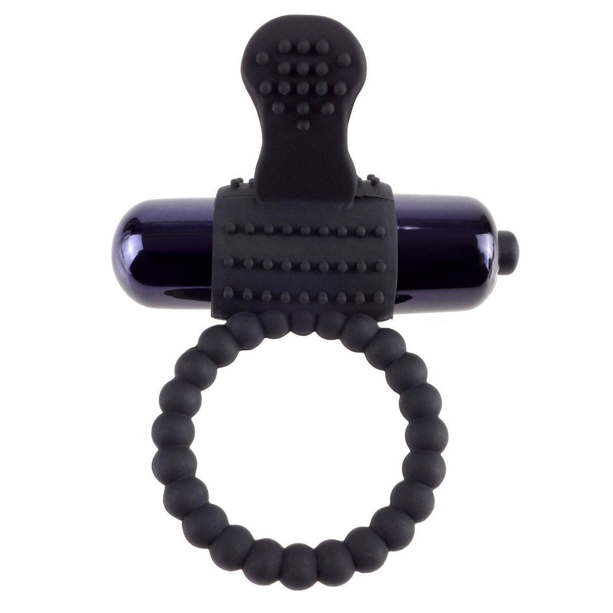 Anello fallico vibrante con stimolatore clitorideo - Nero, Silicone