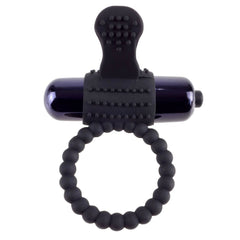 Anello fallico vibrante con stimolatore clitorideo - Nero, Silicone