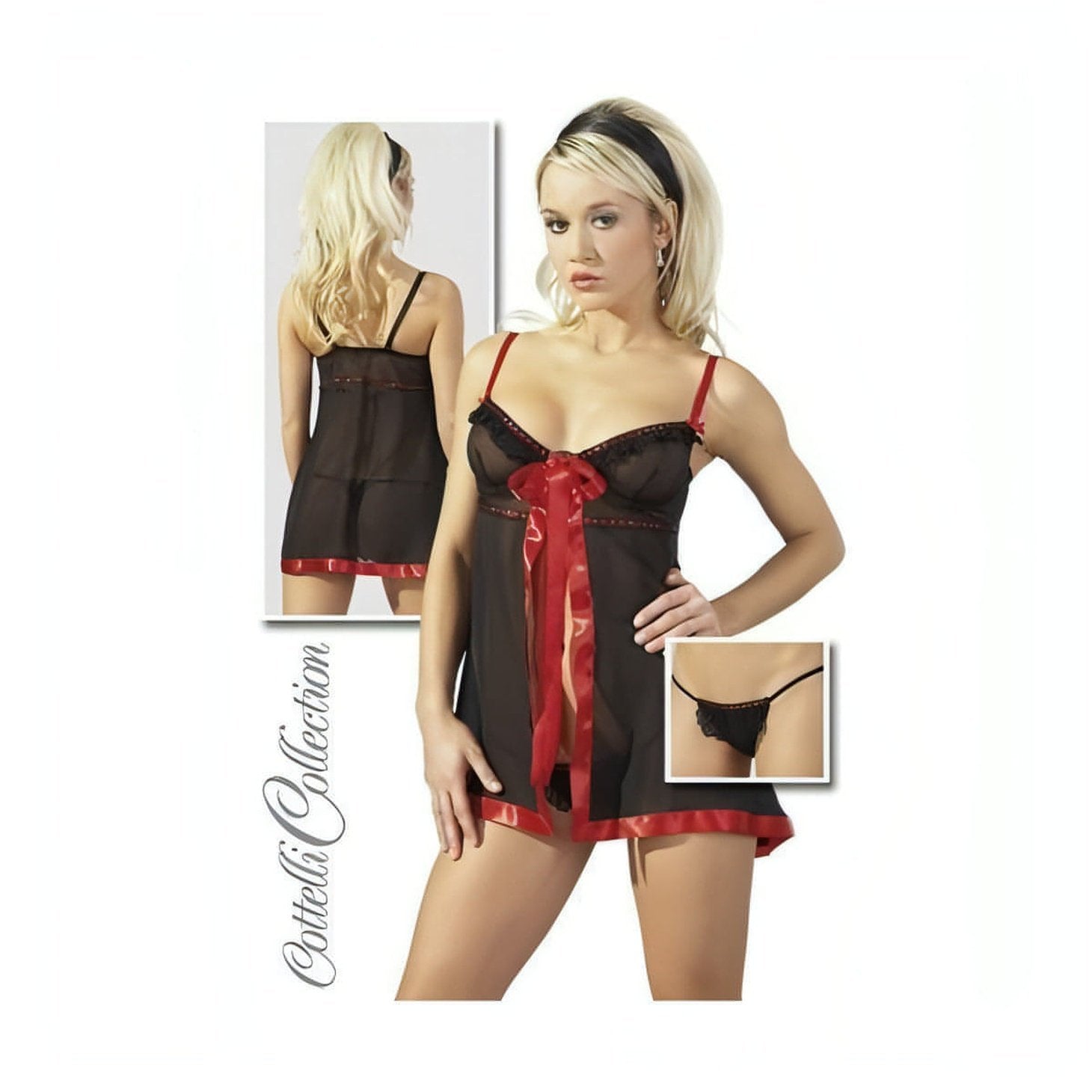 Babydoll nero/trasparente e rosso - S