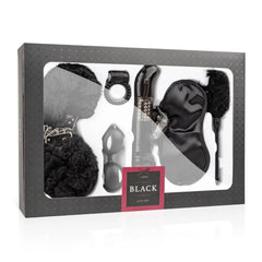 Black Gift Set - Box regalo composto da Vibratore Rabbit, Palline di Kegel, Anello Vibrante, Manette, Benda Setata e Feather Tic