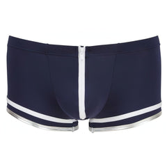 Boxer blue con bordi inferiori bianchi e zip frontale - M