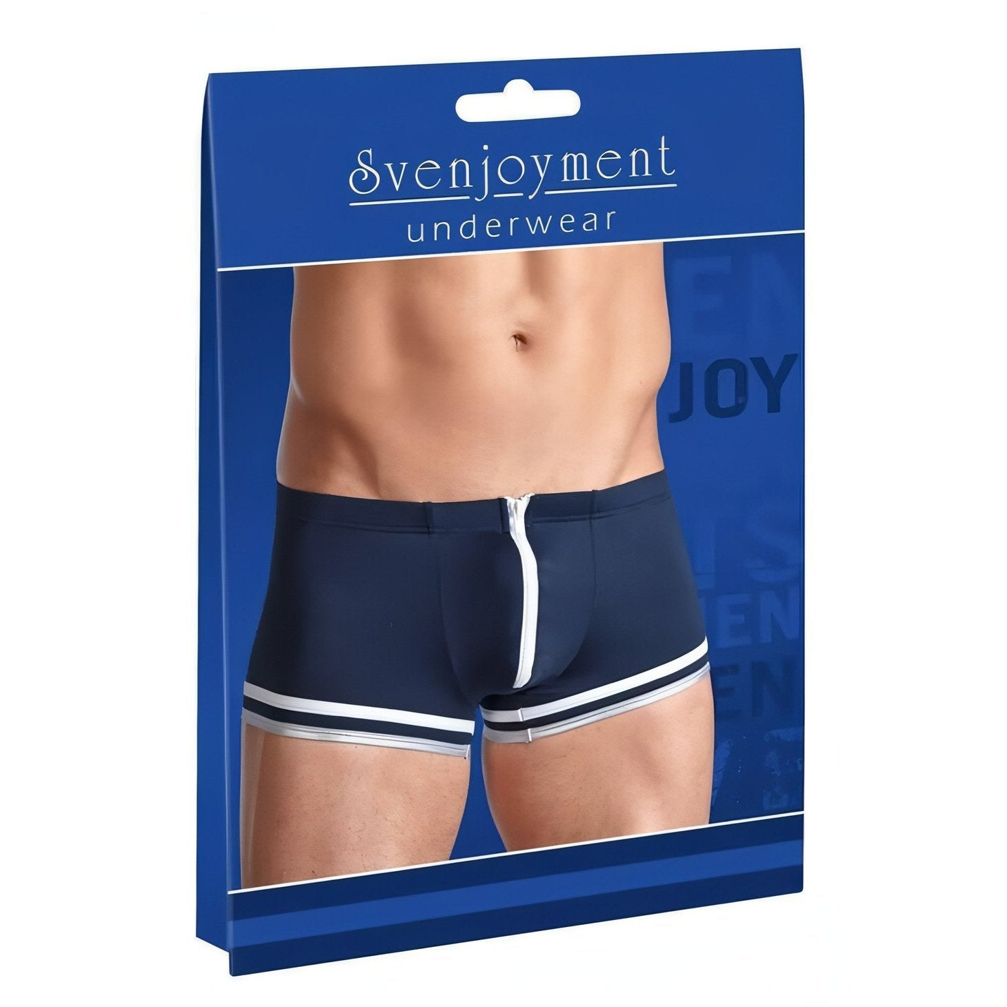 Boxer blue con bordi inferiori bianchi e zip frontale - M