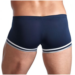 Boxer blue con bordi inferiori bianchi e zip frontale - M