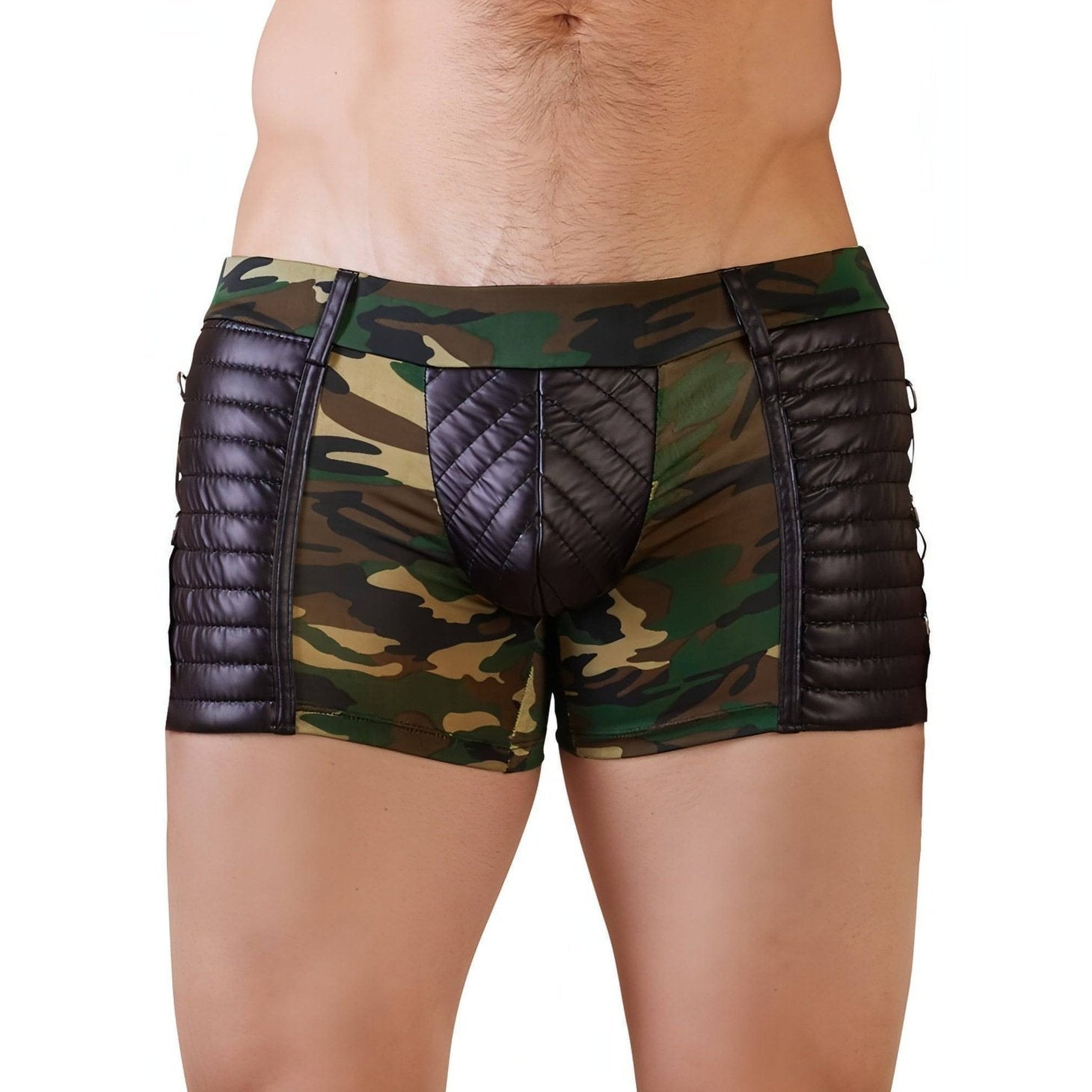 Boxer in morbida microfibra dal design camouflage con inserti neri opachi cuciti su entrambi i lati e sul marsupio - Taglia L