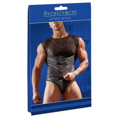 Canotta Uomo Sexy Trasparente Con Inserti Nero Lucido - Taglia S