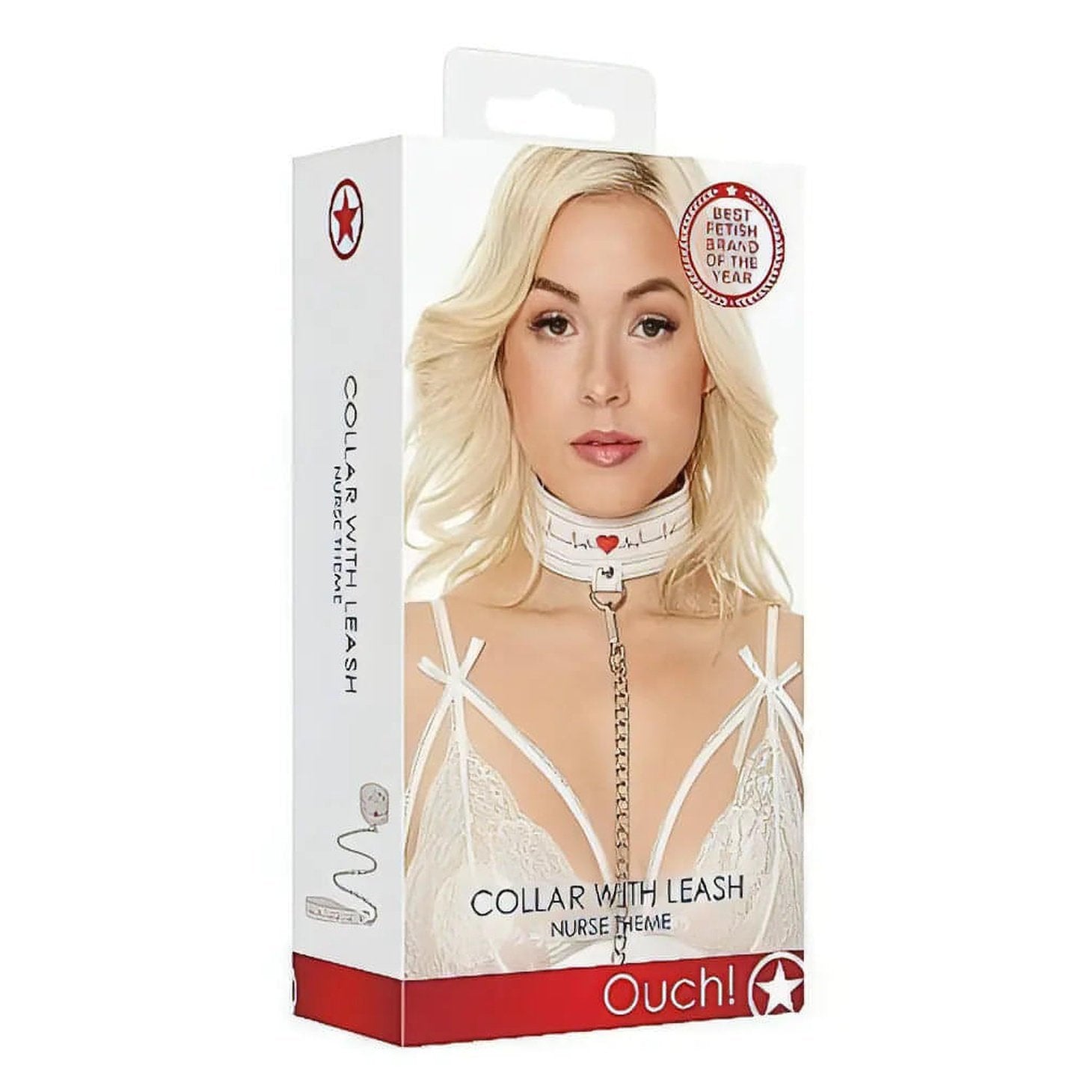 Collar With Leash - Nurse Theme - White