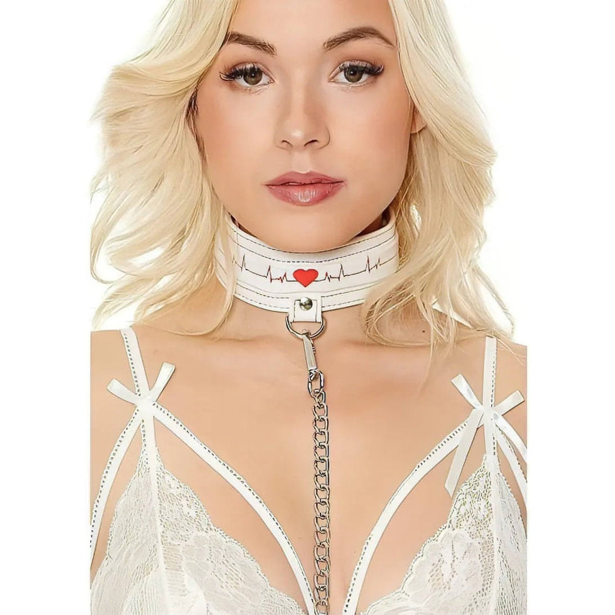 Collar With Leash - Nurse Theme - White