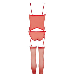 Completino rosso composto da body, slip, reggicalze e calze - S/L