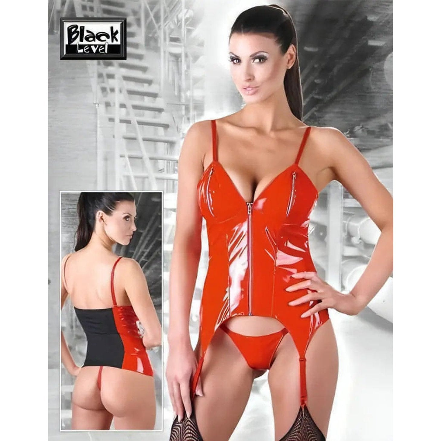 Corsetto rosso laccato con bretelle - L