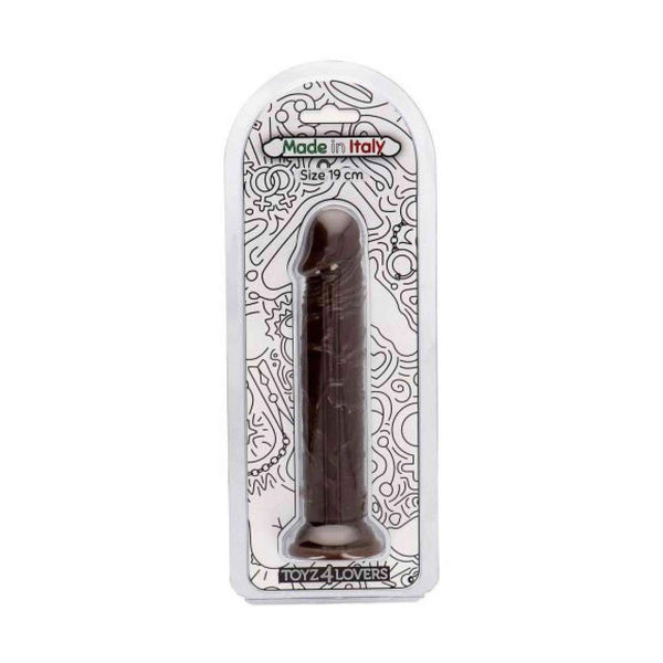 Dildo Amedeo marrone nella confezione trasparente con etichetta Made in Italy