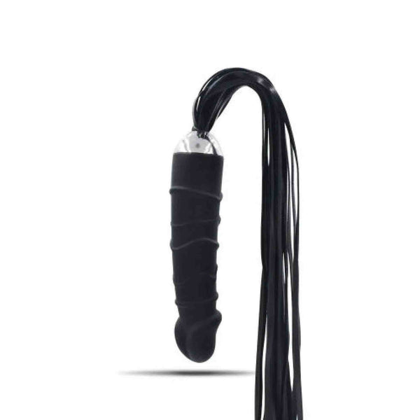 Dildo anale Real Whip nero in silicone medicale con frustino a frange