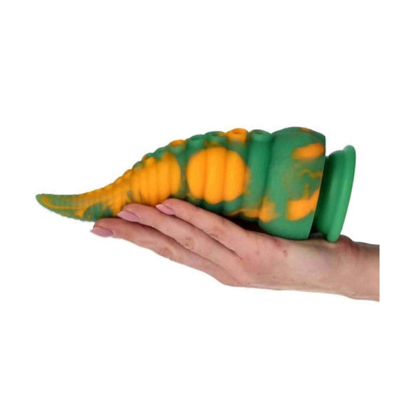 Dildo silicone verde macchie arancioni Mad Medusa posizione orizzontale