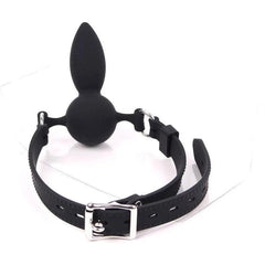 Gag con plug anale in silicone - Nero