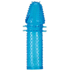 Guaina fallica con rilievi e nervature stimolanti - Silicone, Blu