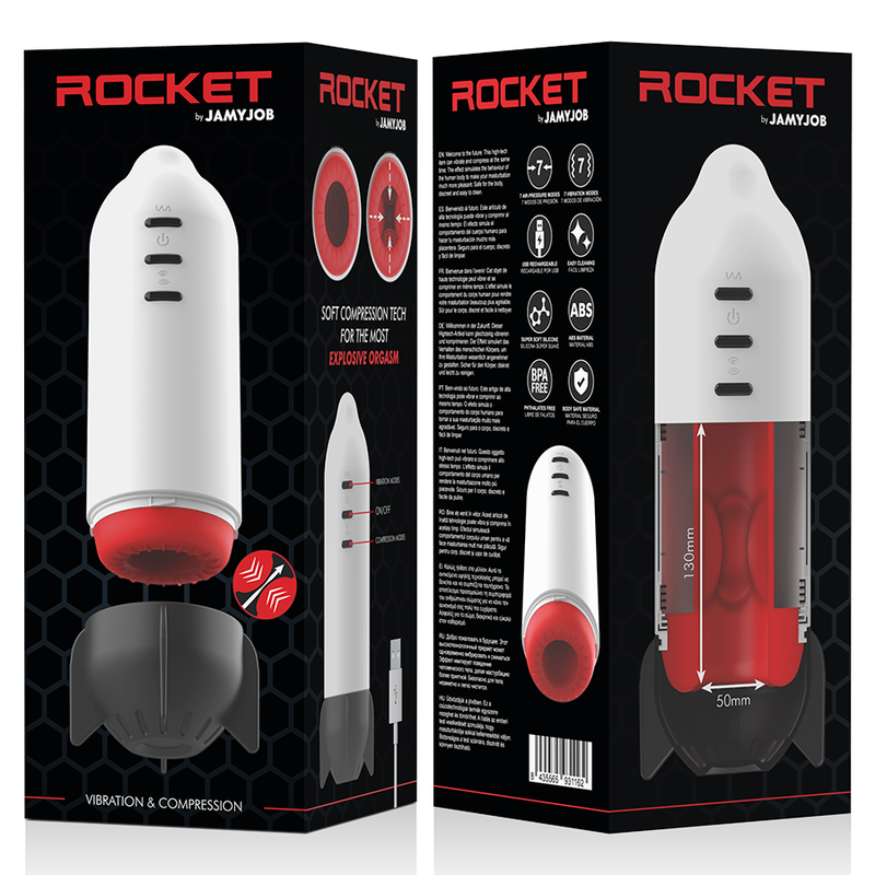 Rocket Masturbatore Elettrico A compressione e Vibrazione - 7 modalità di vibrazione e 7 di compressione