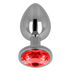 Plug anale in metallo con diamantino tondo alla base - Taglia S, Diamante Rosso