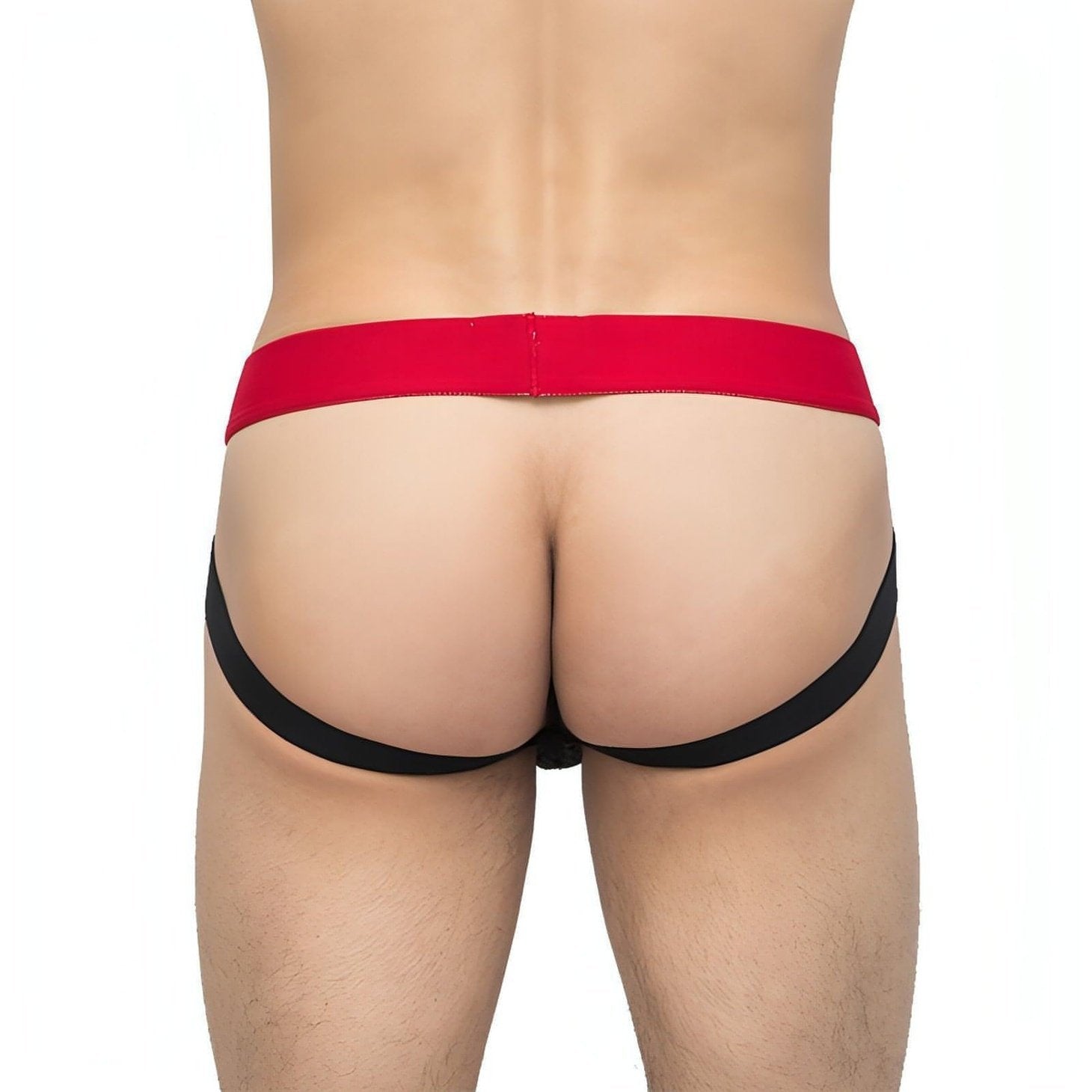 Jock Strap Macho Nero e Rosso con finiture gialle e rosse - Taglia XL